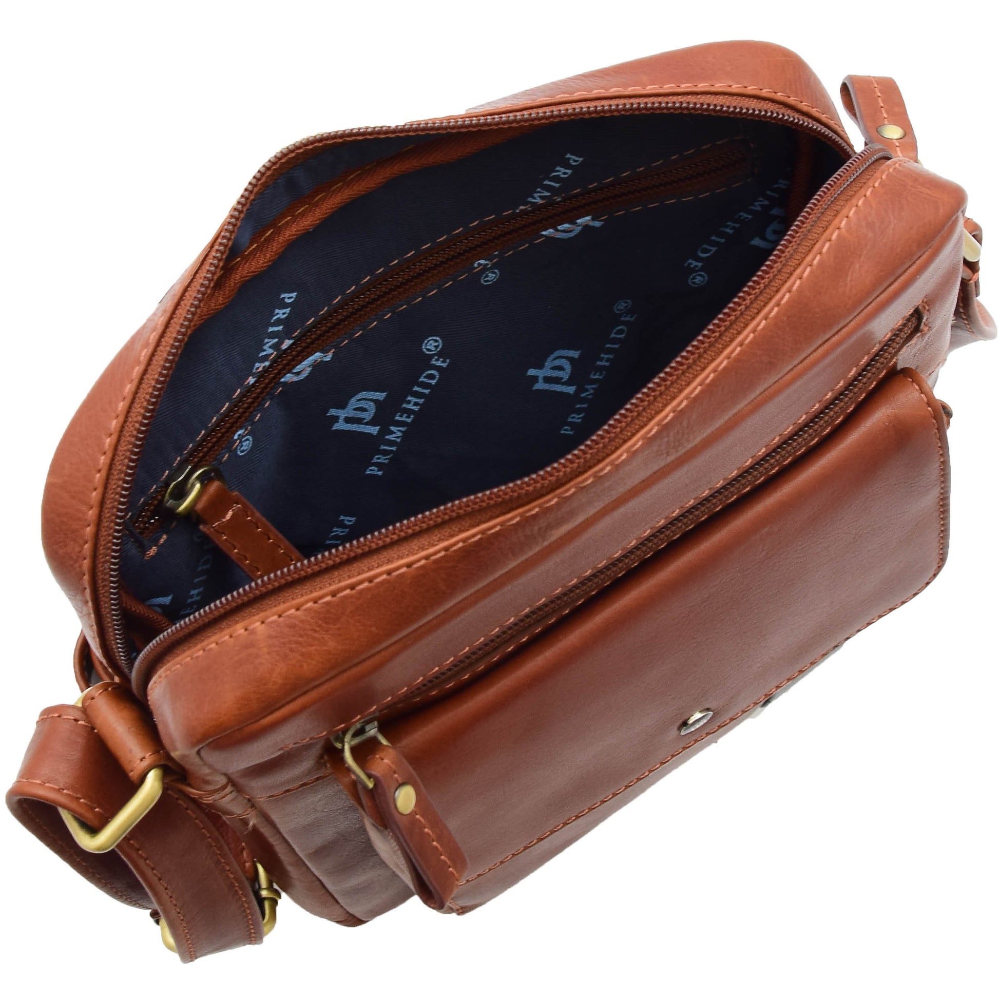 Mens Everyday Casual Leather Cross Body Travel Organiser Bag Vila Rica Chestnut 7