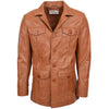 Mens Button Fastening Reefer Leather Jacket Jerry Tan