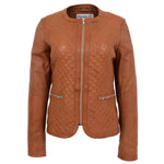 Womens Leather Collarless Jacket with Quilt Design Joan Tan