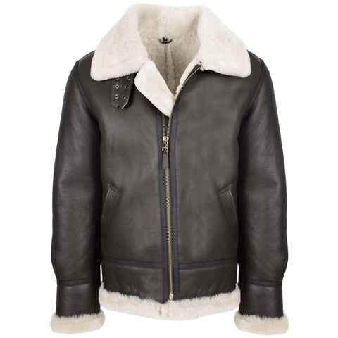 Men's Classic B3 Sheepskin Jacket Brown White | House of Leather