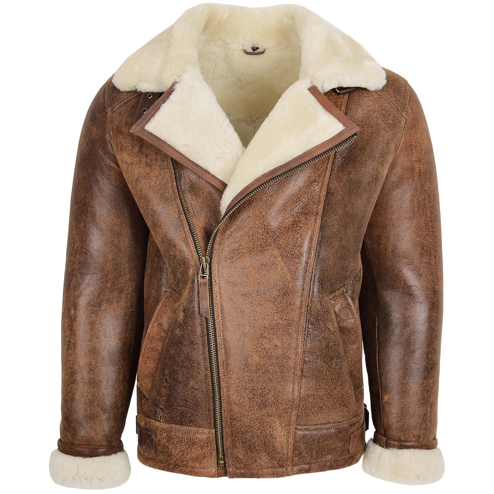 Mens Aviator Sheepskin Pilot Jacket Blen Vintage Brown