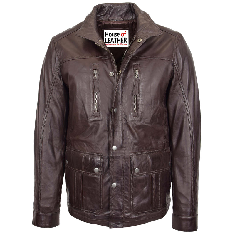 Mens Leather Safari Coat Classic Style Josh Brown