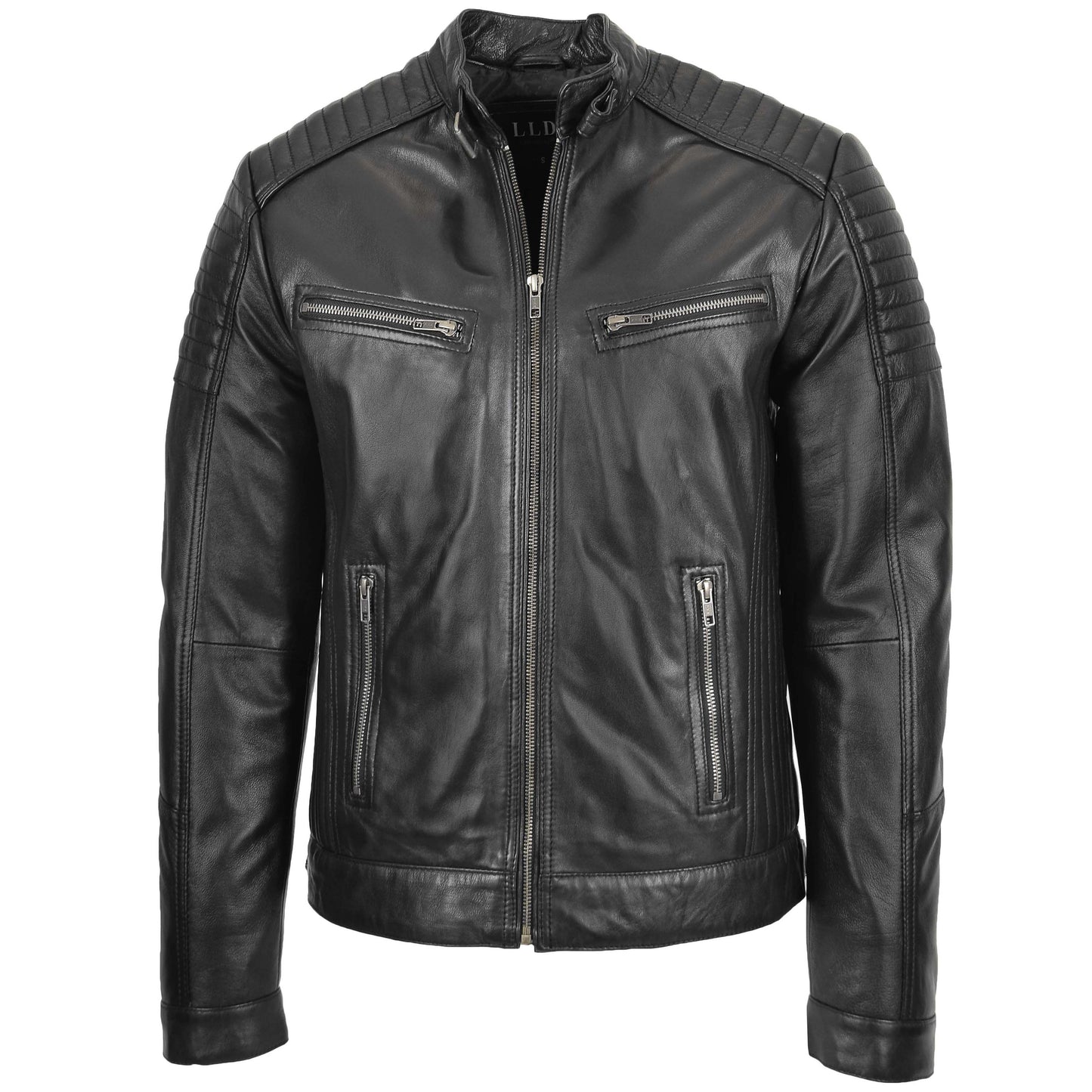 Mens Leather Cafe Racer Biker Jacket Ron Black