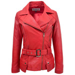 Womens Leather Hip Length Biker Jacket Celia Red