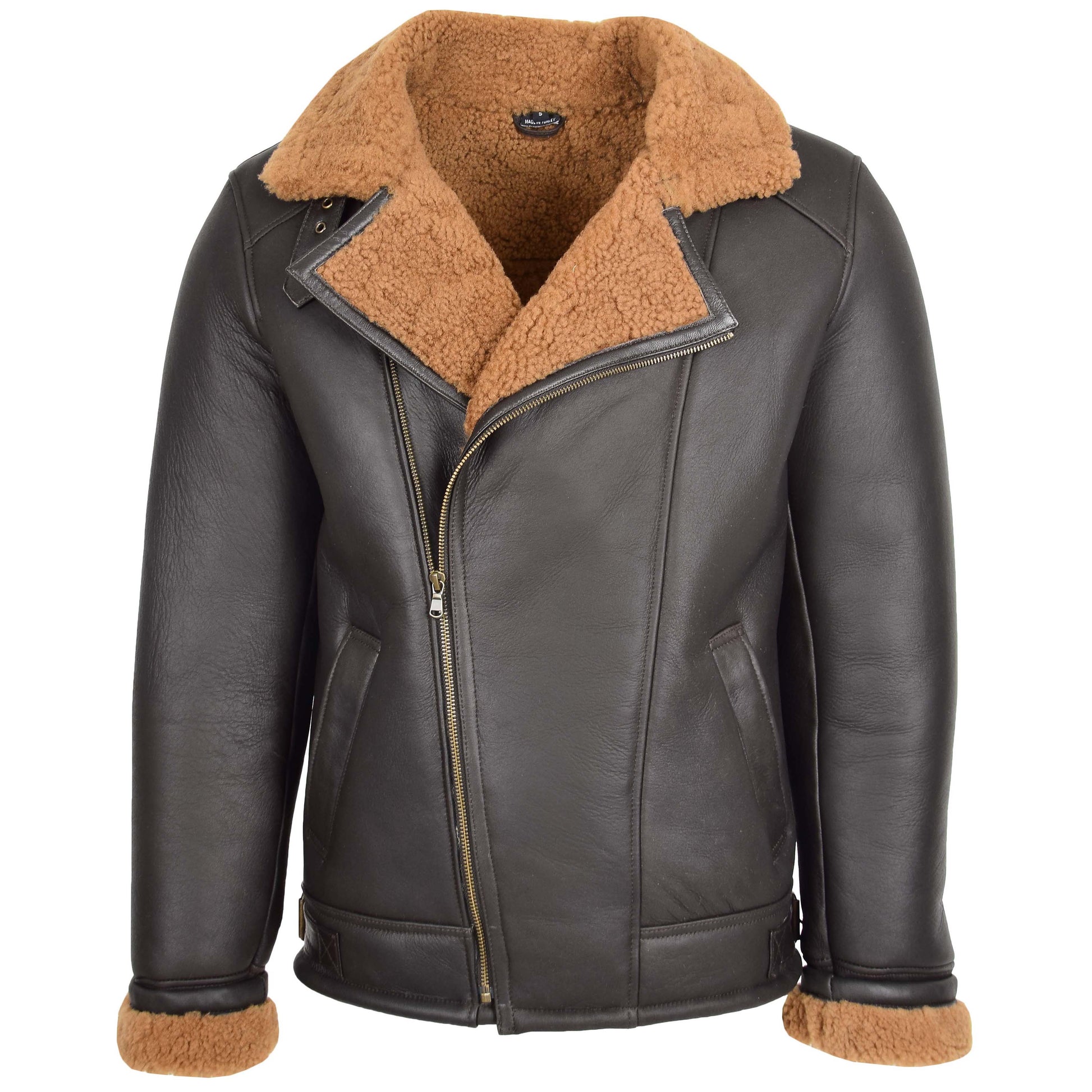 Mens Aviator Sheepskin Pilot Jacket Blen Brown Ginger