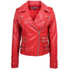 Womens Cross Zip Biker Leather Jacket Cara Red