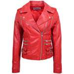 Womens Cross Zip Biker Leather Jacket Cara Red