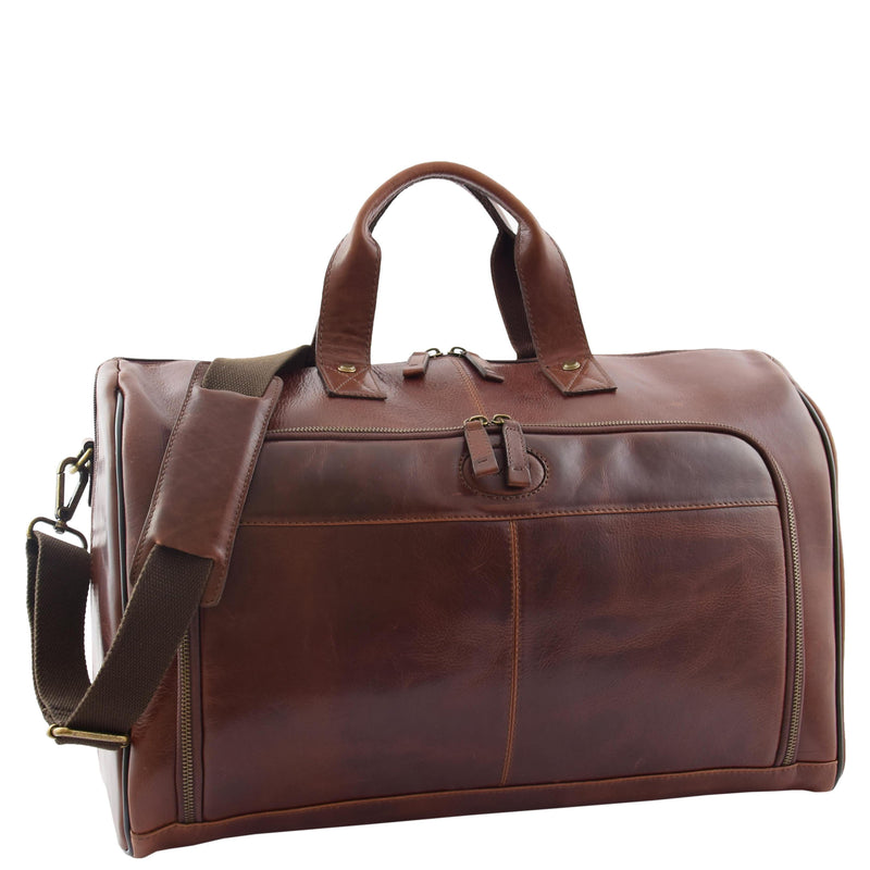Genuine Leather Travel Holdall Overnight Bag HL015 Brown