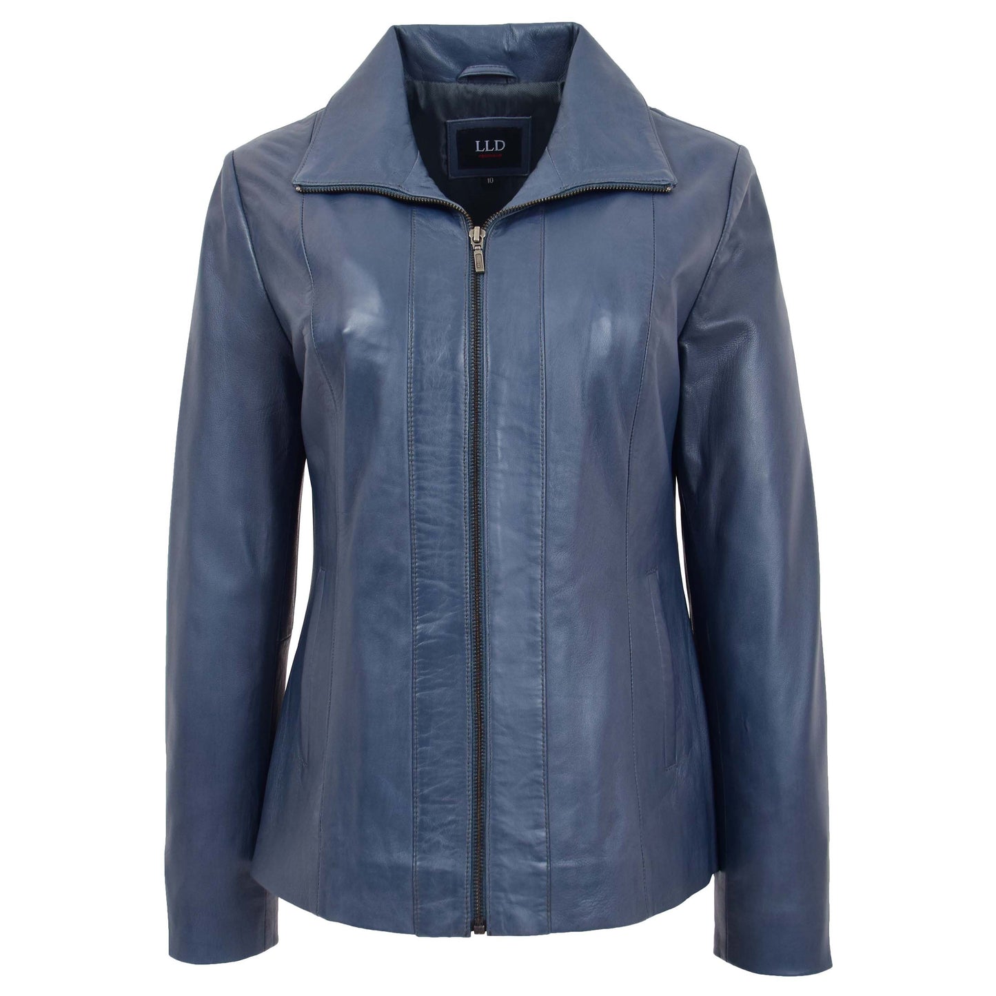 Womens Classic Zip Fastening Leather Jacket Julia Blue