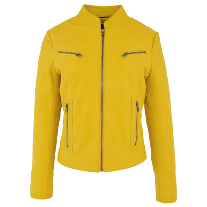 Womens Leather Standing Collar Jacket Becky Yellow