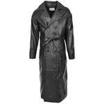 Mens Full Length Double Breasted Leather Coat Pete Black
