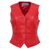 Womens Leather Classic Buttoned Waistcoat Rita Red