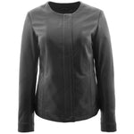 Womens Real Leather Collarless Jacket Moreno Black