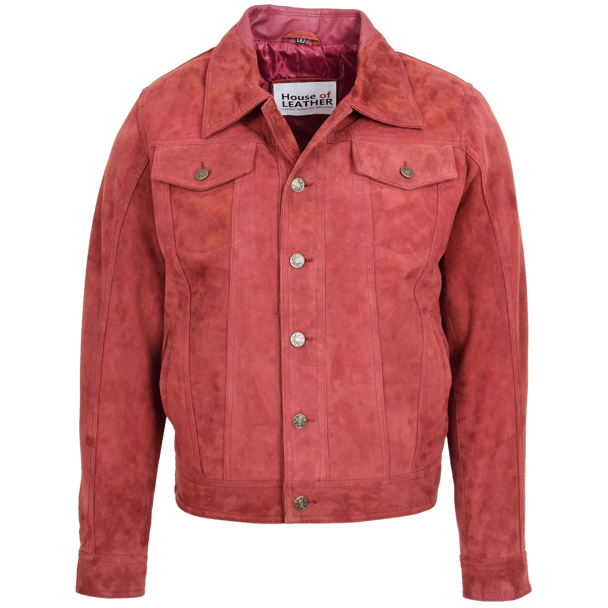 Mens Real Suede Trucker Harrington Jacket Daryl Burgundy