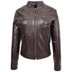 Womens Leather Standing Collar Jacket Becky Brown