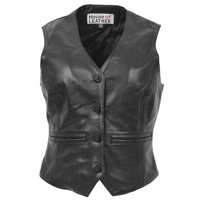 Womens Leather Classic Buttoned Waistcoat Rita Black