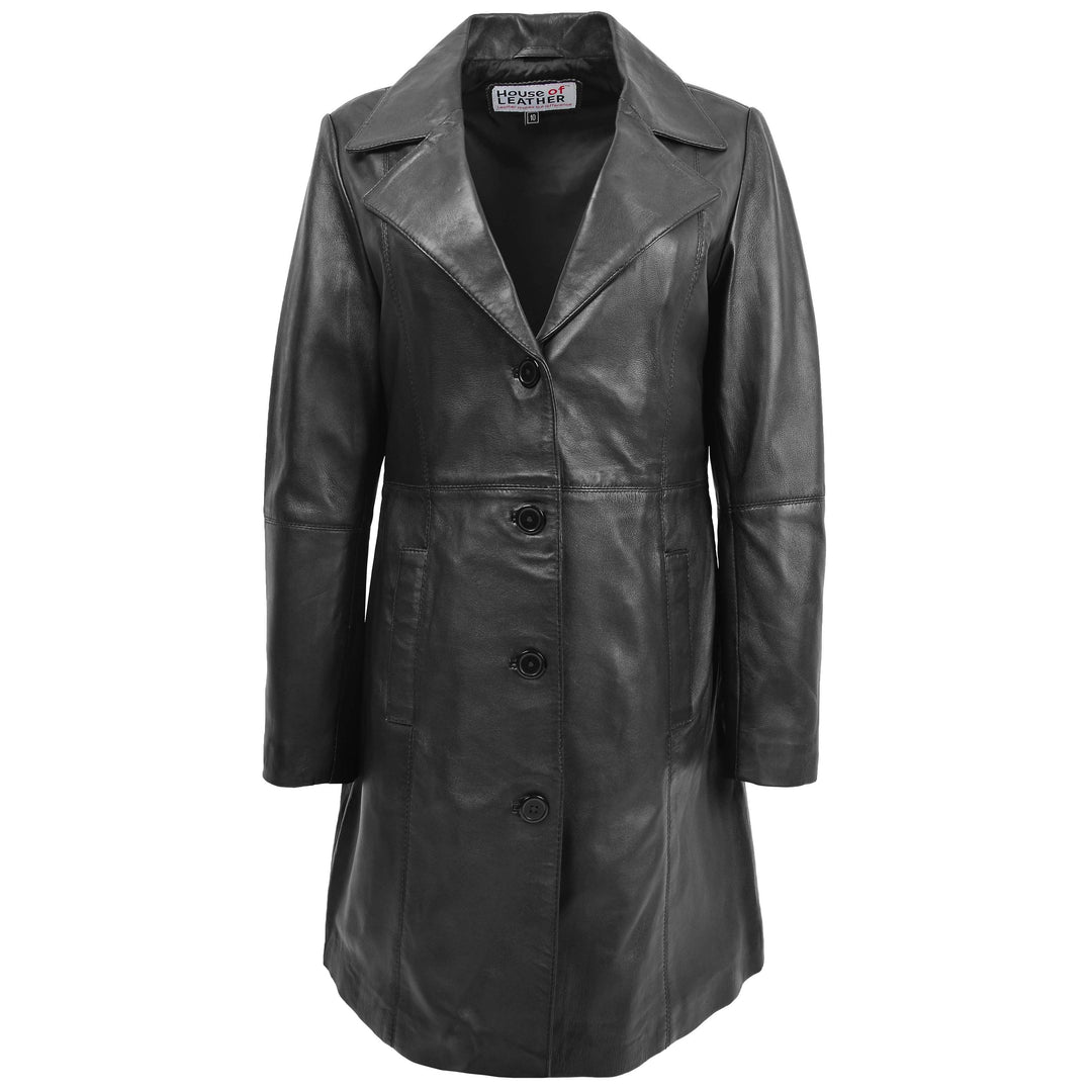 Ladies 3/4 Length Soft Leather Coat Black House of Leather