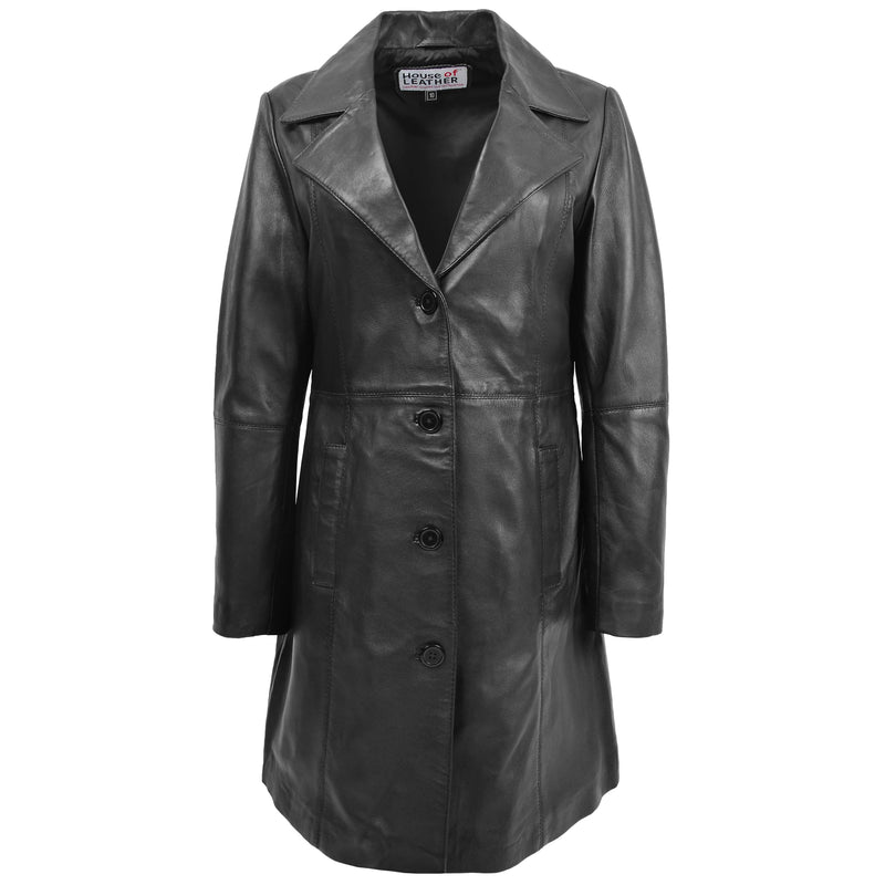 Womens 3/4 Length Soft Leather Classic Coat Macey Black