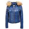 Womens Detachable Hoodie Biker Leather Jacket Lily Blue