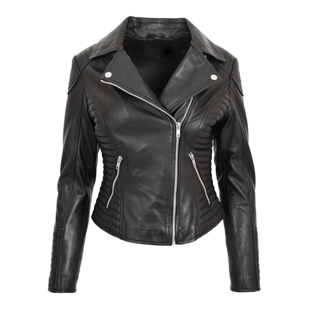 Womens Standing Collar Casual Jacket Black | House of Leather