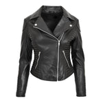 Womens Soft Leather Cross Zip Biker Jacket Anna Black
