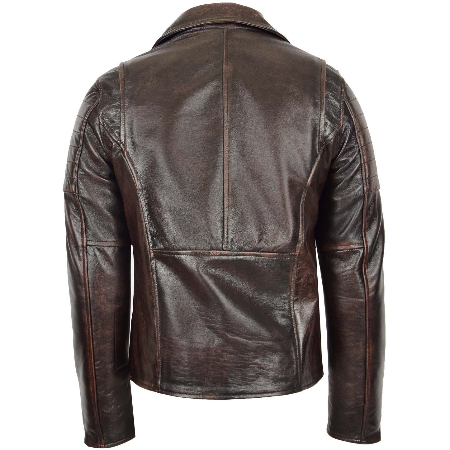 Mens Biker Leather Jacket Dual Zip Hook Brown Vintage 1