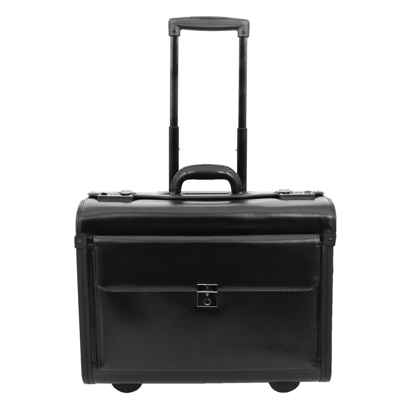 Leather Pilot Case Wheeled Lockable Laptop Bag Cornwall Black 1