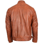 Mens Biker Leather Jacket Standing Collar Bowie Cognac Tan 1