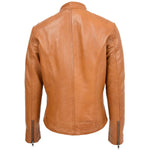 Womens Leather Standing Collar Jacket Becky Tan 1