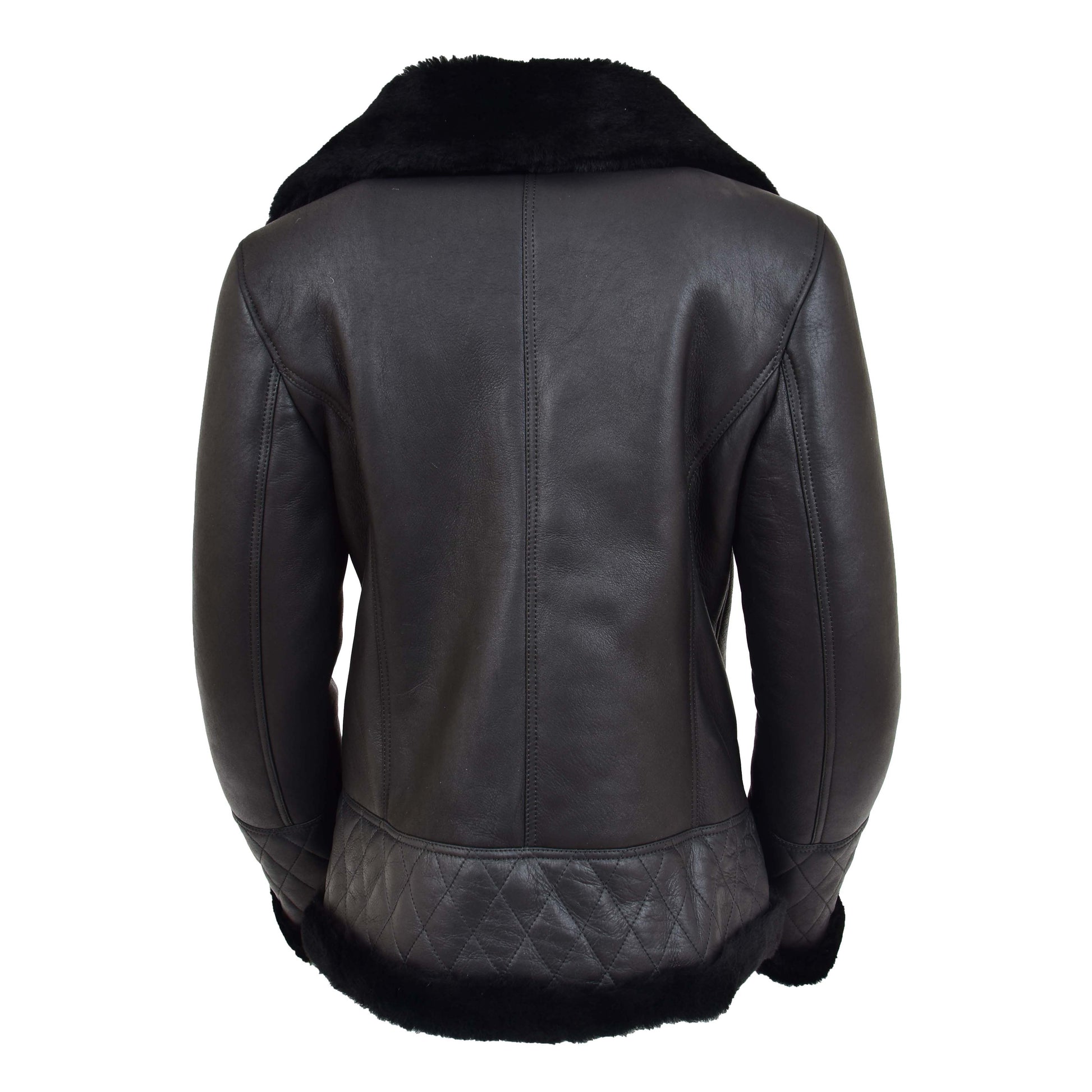 Womens Merino Sheepskin Aviator Jacket Isabelle Black back