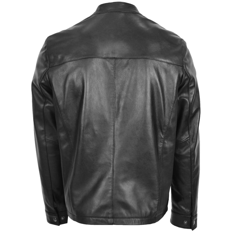Mens Leather Standing Collar Jacket Paul Black 1