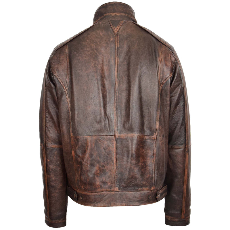 Mens Leather Urban Biker Style Jacket Hugo Brown Vintage 1