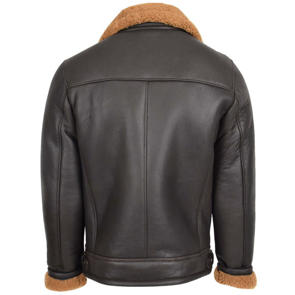 Mens Cross Zip Aviator Sheepskin Jacket Brown | House of Leather