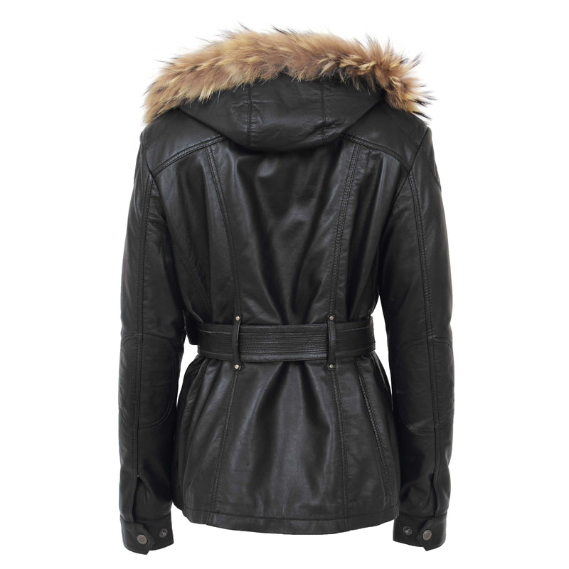 Womens Leather Coat with Detachable Hoodie Daisy Black 1