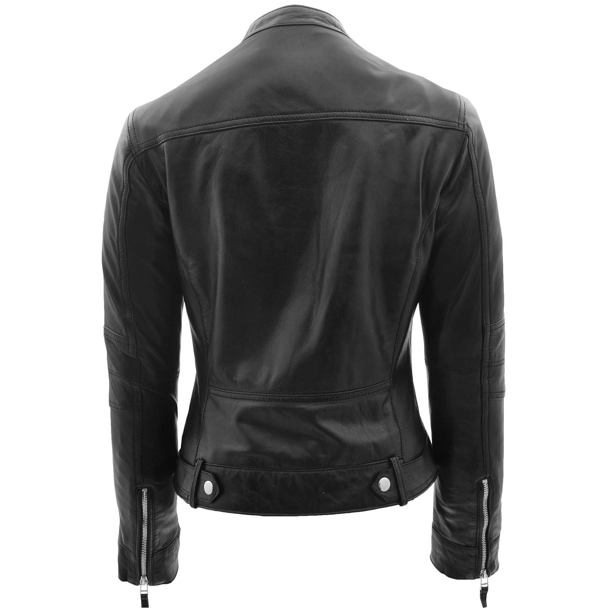 Womens Real Leather Biker Jacket Casual Style Annie Black 1