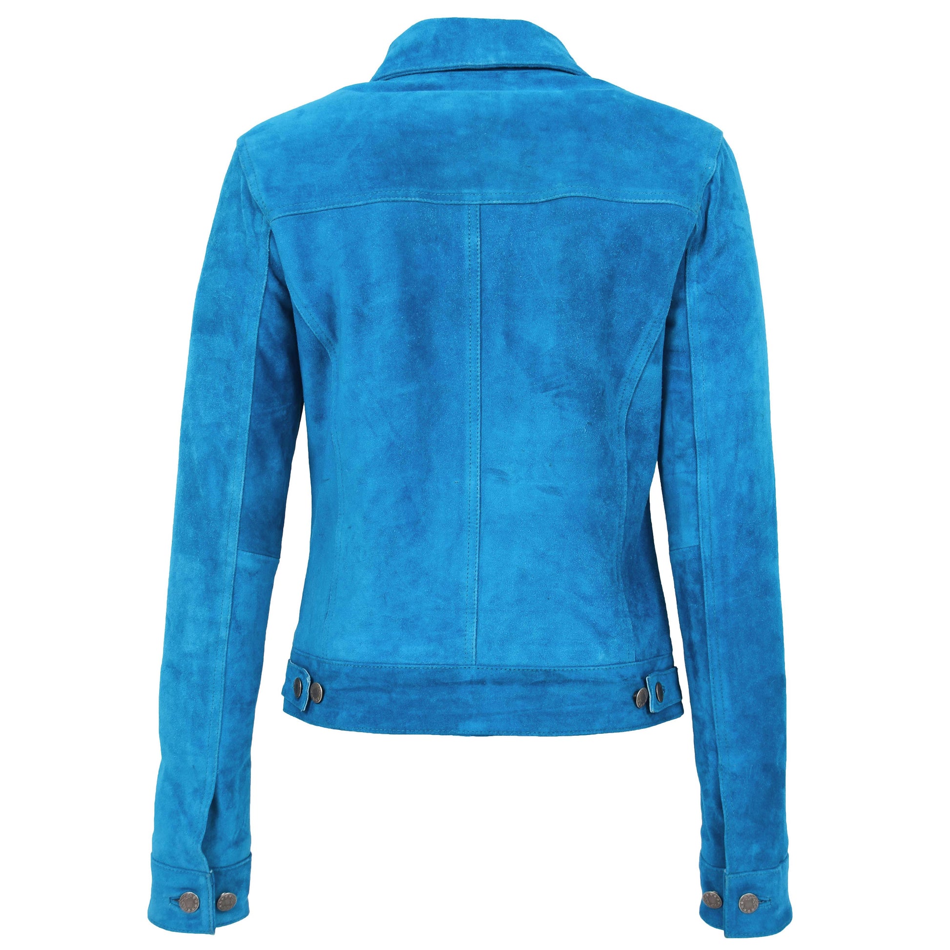 Womens Soft Suede Trucker Style Jacket Alma Turquoise 1