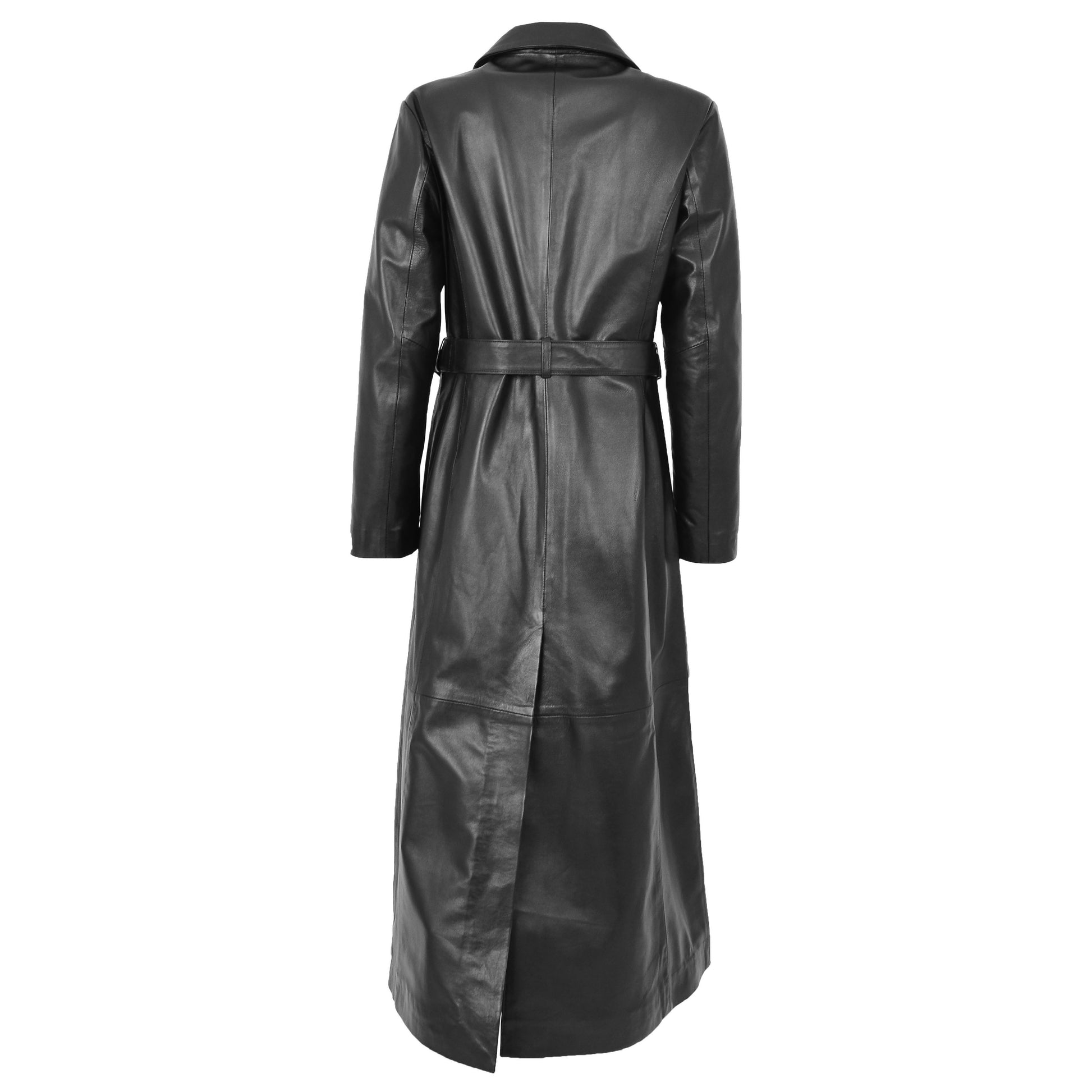 Womens Leather Full Length Classic Coat Gabbie Black 1