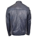Mens Real Leather Biker Jacket Archie Navy Blue 1