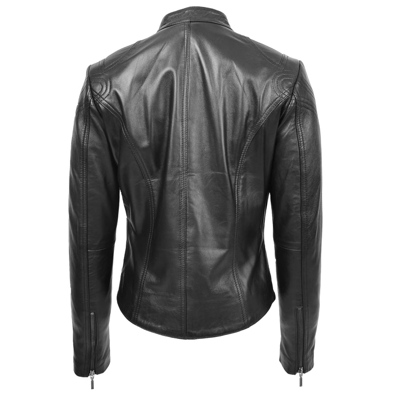 Womens Leather Standing Collar Jacket Becky Black 1