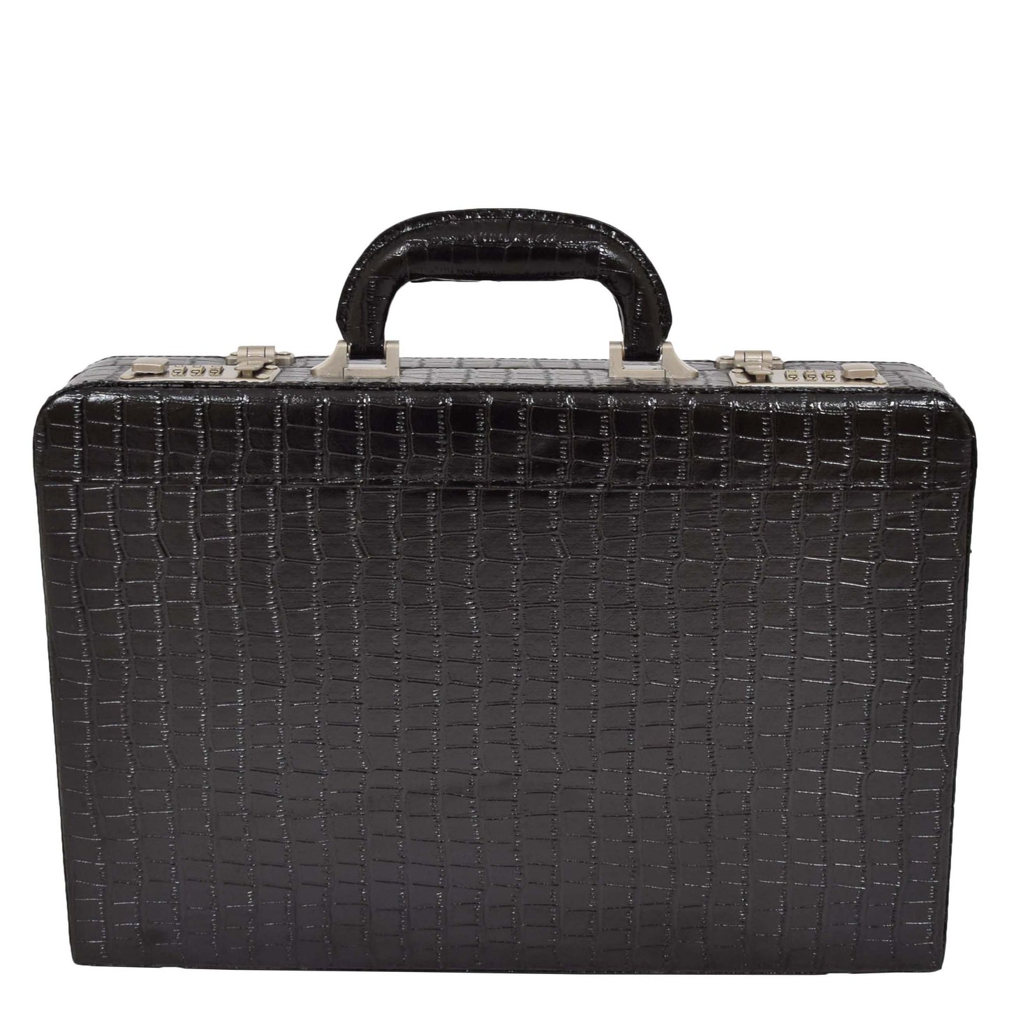 Croc Print Attache Briefcase Classic Faux Leather Bag C521 Black Small