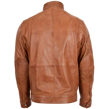 Men's Standing Collar Leather Jacket Tony Tan 1