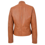 Womens Leather Casual Standing Collar Jacket Ivy Tan 1