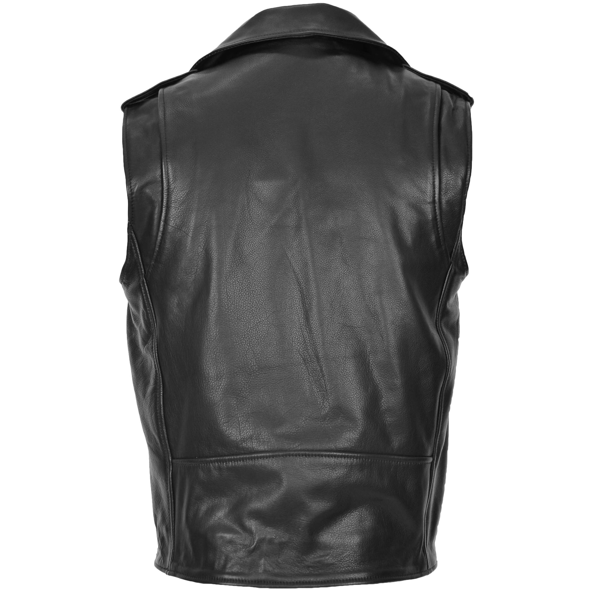 Mens Leather Cross Zip Biker Brando Gilet Jones Black 1