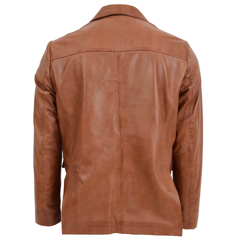 Mens Leather Blazer Two Button Jacket Zavi Tan 1