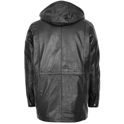 Mens Leather Duffle Coat with Hoodie Jack Black 1