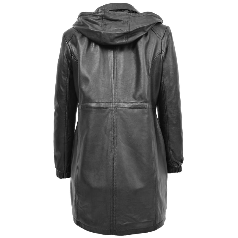 Womens 3/4 Length Leather Duffle Coat Kyra Black 1