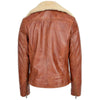 Womens Leather Biker Jacket with Detachable Sheepskin Collar Lauren Chestnut 1