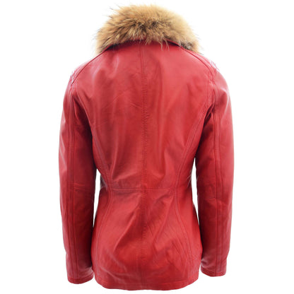 Womens Leather Jacket with Detachable Collar Dalia Red 1