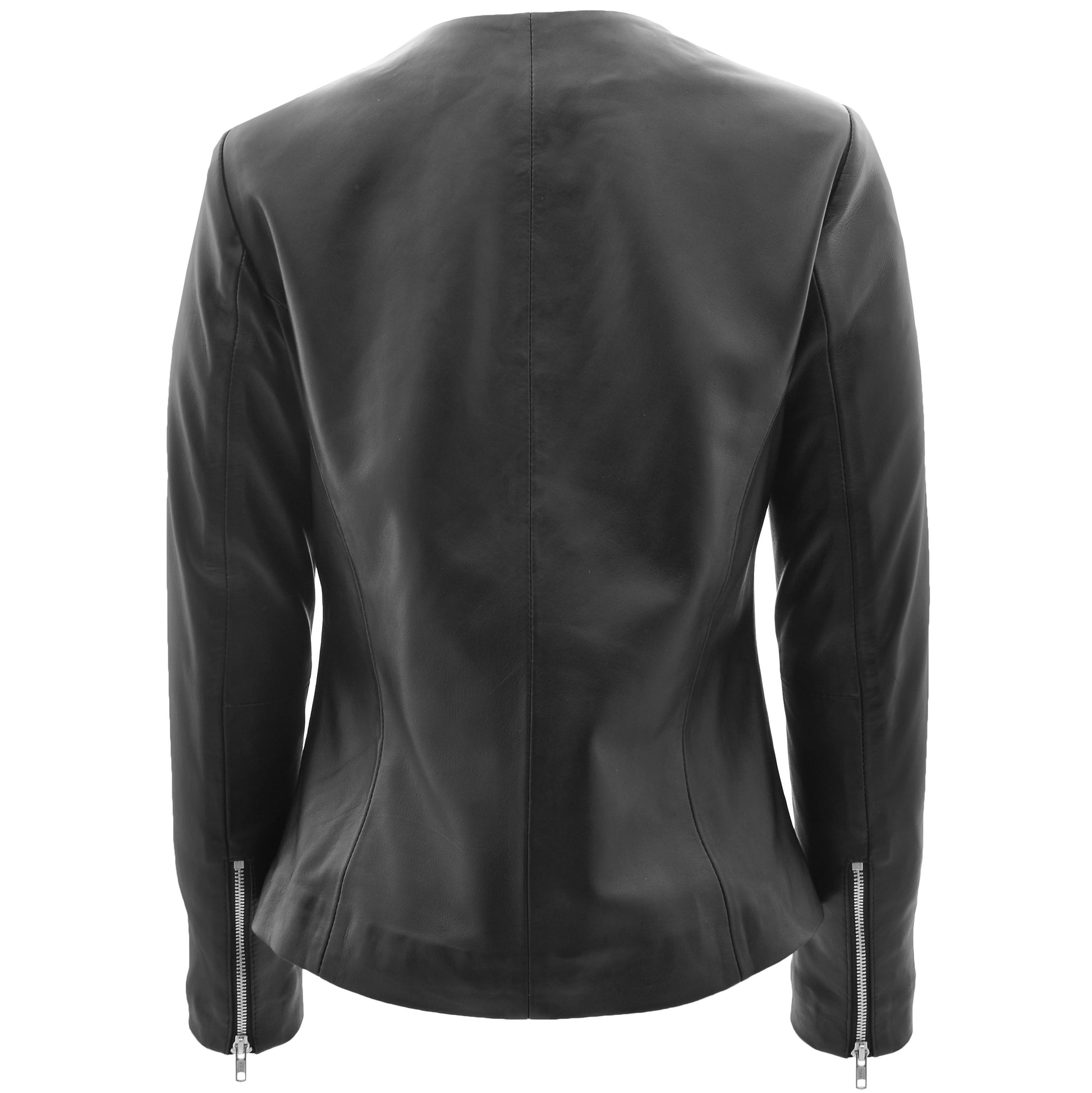 Womens Real Leather Collarless Jacket Moreno Black 1