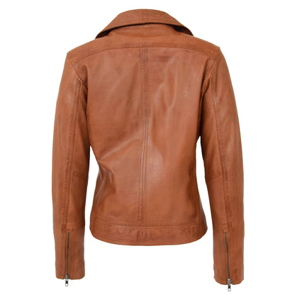 Womens Soft Leather Cross Zip Biker Jacket Lola Tan 1